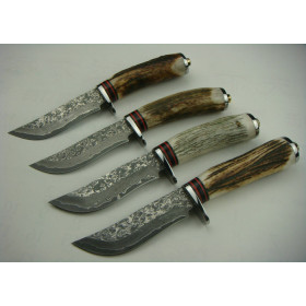 Hot Selling OEM Damascus Steel Hunting Knife Outdoor Knife with Steel + Antler Handle UDTEK01216